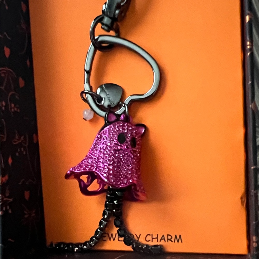 Betsy Johnson Pink Kitty Ghost Keychain